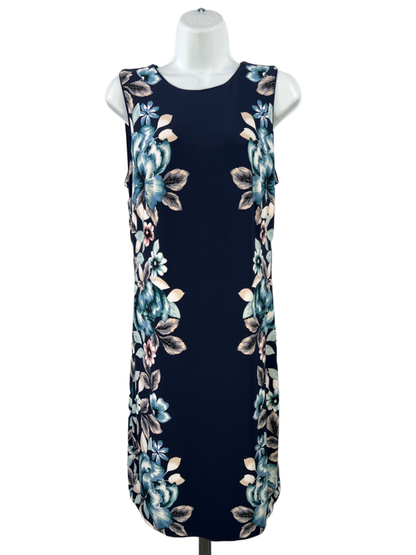 White House Black Market Women's Blue Floral Sleeveless Lined Midi Dress - M
