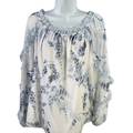 White House Black Market Women's Blue/White Floral Long Sleeve Blouse - L