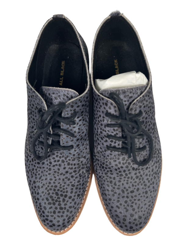 All Black Women's Gray Spotted Sleek Fur Ox Lace Up Oxford Shoes - 37.5/US 7 image 4