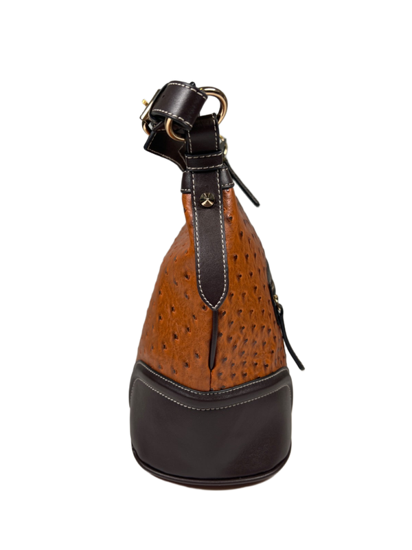 Dooney and Bourke Women's Brown Ostrich Embossed Hobo Shoulder Bag Purse image 3