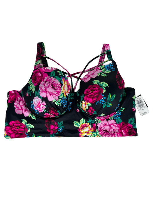 Torrid Women's Black Floral Strappy Front Underwire Bikini Top - 4 Plus DD/F