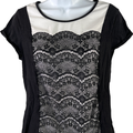 Chico’s Women’s Black Lace Front Cap Sleeve T-Shirt - 1/US M