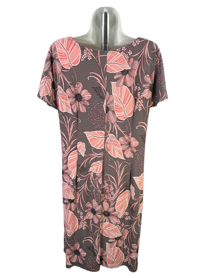 Robbie Bee Women's Gray/Pink Embroidered Front Wrap Short Sleeve Mini Dress - L image 2