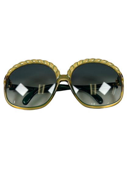 Christian Dior Women's Green/Yellow Two Tone Scalloped Vintage Sunglasses