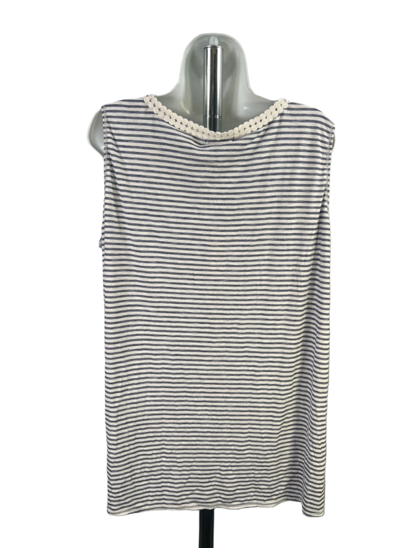 Max Studio Women's Blue/White Striped Embroidered Sleeveless Blouse - 1X Plus image 2