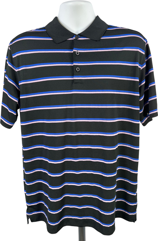 Nike Golf Men’s Black/Blue Striped Dri-Fit Tour Performance Polo - L