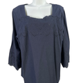 J. Jill Women's Navy Blue 3/4 Sleeve Eylet Box Neck Shirt - L