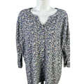 J Jill Women's Blue Floral V Neck 3/4 Sleeve Shirt - M
