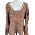 by Anthropologie Womens Purple/Multicolor Textured Long Sleeve Henley Shirt - XL