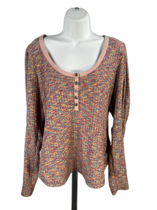 by Anthropologie Womens Purple/Multicolor Textured Long Sleeve Henley Shirt - XL