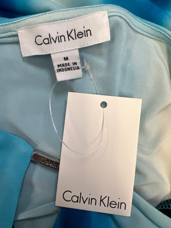 Calvin Klein Women's Blue 3/4 Sleeve Stretch Keyhole Blouse Top - M image 3