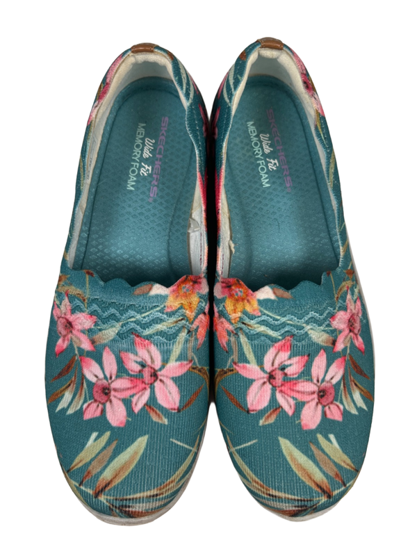 Skechers Women's Blue/Pink Floral Scallop Trim Slip On Shoes - 9 Wide image 3