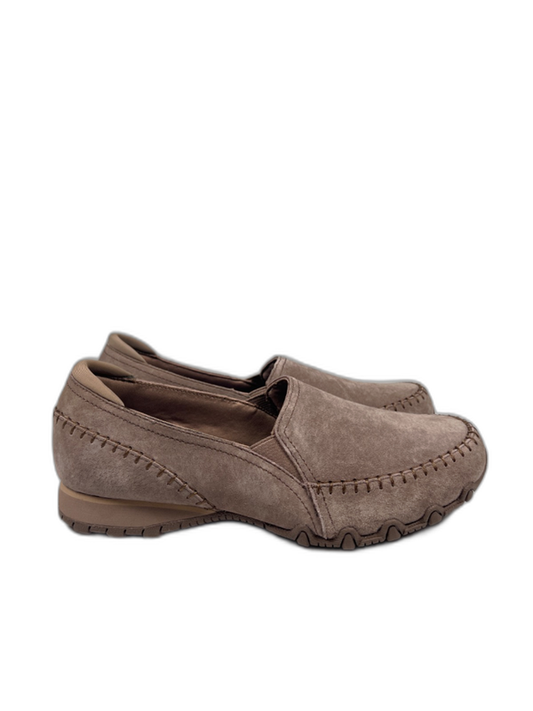 Skechers Women's Brown/Taupe Suede Relaxed Fit Biker Alumni Loafers - 8.5