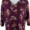 J. Jill Women’s Purple Floral Wearever 3/4 Sleeve Shirt - XS