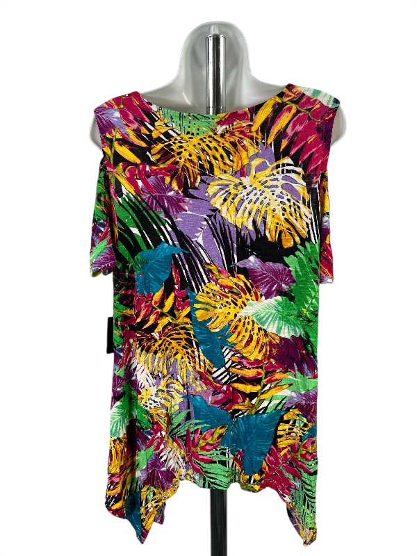 Rafaella Women's Multicolor Short Cold Shoulder Sleeve T-Shirt - L Petite image 2