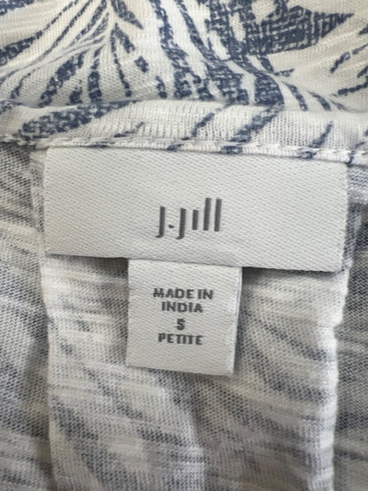 J Jill Women's Blue/White Palm Leaf Short Sleeve Tee Shirt - S Petite image 3