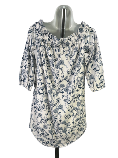 Banana Republic Women's White/Blue Floral Off Shoulder Mini Shift Dress - 2 image 2
