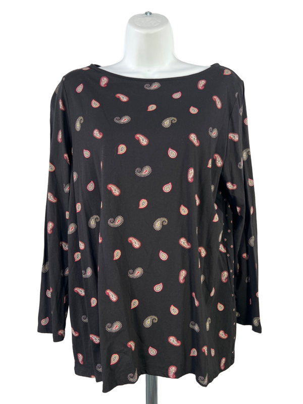 J. Jill Women's Black Bandana Paisley Long Sleeve T-Shirt - L