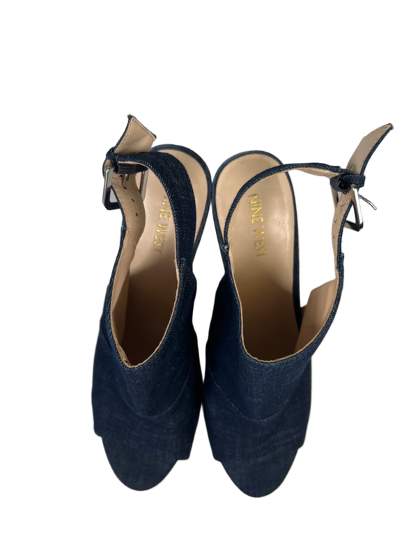 Nine West Women's Blue Denim Peep Toe Slingback Cork Wedge Sandals - 8.5 image 3