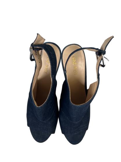 Nine West Women's Blue Denim Peep Toe Slingback Cork Wedge Sandals - 8.5 image 3