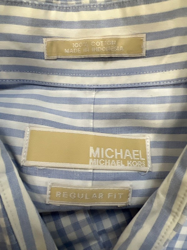 Michael Kors Men's Blue/White Plaid Cotton Long Sleeve Button Up Shirt - XL image 3