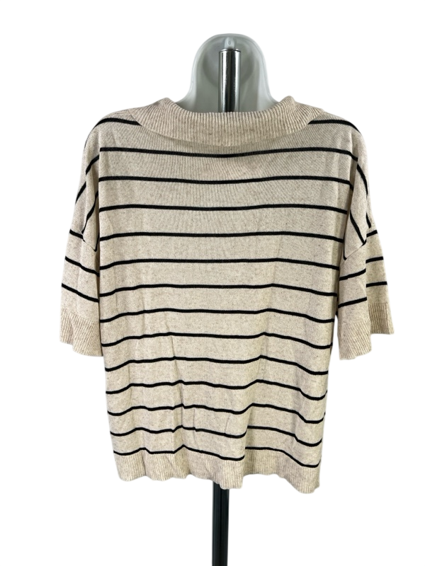 Max Studio Women's Beige/Black Striped Linen V-Neck Shirt - L image 2