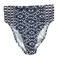 Jessica Simpson Women's Blue/White Venice Shirred High Rise Bikini Bottoms - M