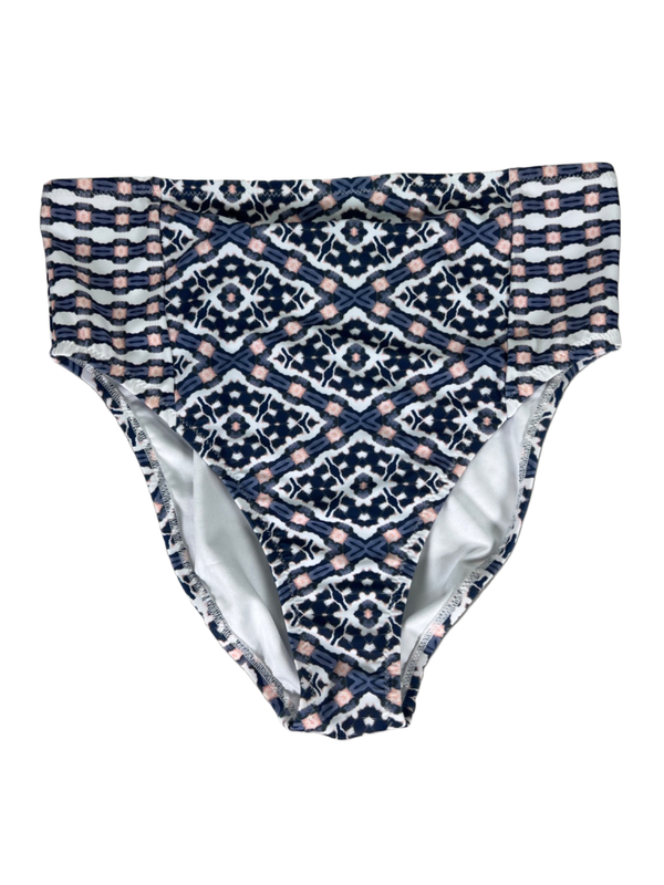 Jessica Simpson Women's Blue/White Venice Shirred High Rise Bikini Bottoms - M