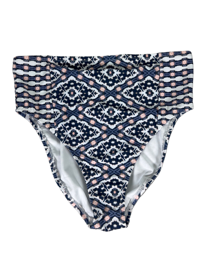 Jessica Simpson Women's Blue/White Venice Shirred High Rise Bikini Bottoms - M