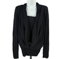 INC International Concepts Women's Black Metallic Draped Long Sleeve Sweater - L