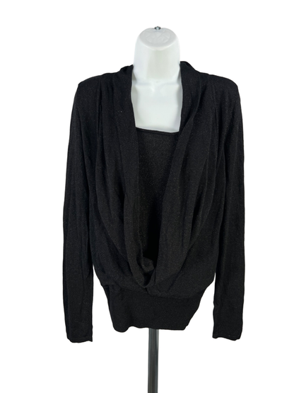 INC International Concepts Women's Black Metallic Draped Long Sleeve Sweater - L