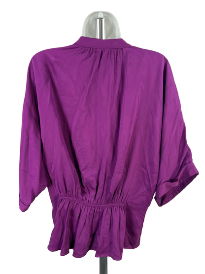 J Jill Women's Purple Cinched Waist Short Sleeve Button Up Blouse - XS image 2