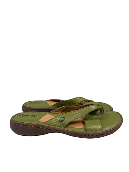 Born Women's Green Leather Open Toe Low Wedge Sandals - 8/39
