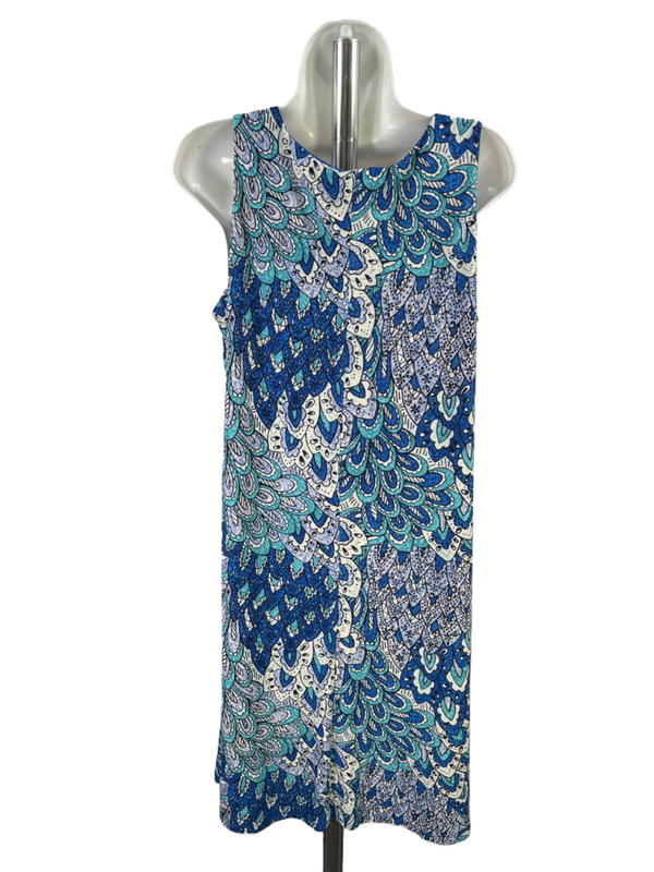Anne Klein Women's Blue Patterned Lined V Neck Sleeveless Midi Dress - 10 image 2