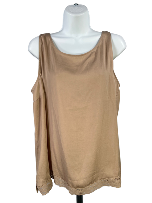 Chico's Women's Tan Lace Trim Sleeveless Tank Top - 3 Petite/US XL Petite