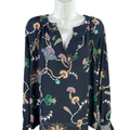 Loft Women's Blue Paisley Floral V Neck Long Sleeve Blouse - M