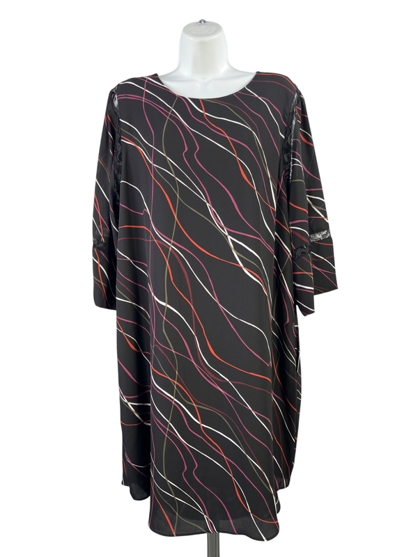 Apt 9 Women's Black Geometric Lace Detail 3/4 Sleeve Midi Dress - XL