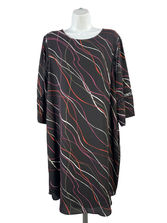 Apt 9 Women's Black Geometric Lace Detail 3/4 Sleeve Midi Dress - XL