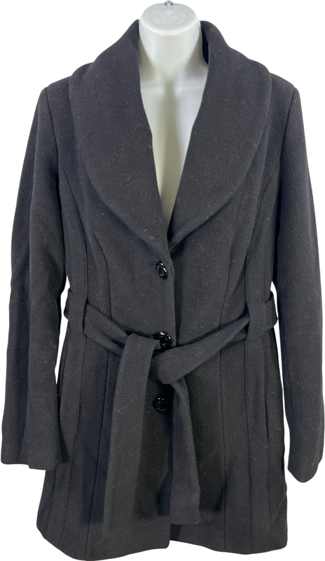 Calvin Klein Women’s Black Wool Blend Button Up Coat - 8