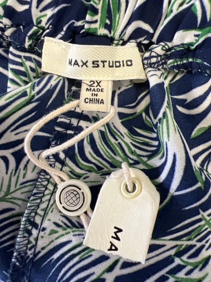 Max Studio Women's Blue/Green Leaf Print Sheer Wide Leg Cover Up Pants - Plus 2X image 3