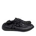Hogan Women's Black Leather Square Toe Buckle Strap Flat Shoes - 38/US 7