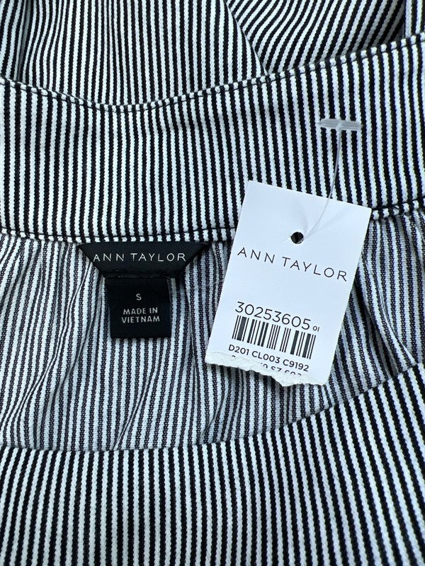 Ann Taylor Women’s Black/White Striped Short Puff Sleeve Blouse - S image 3