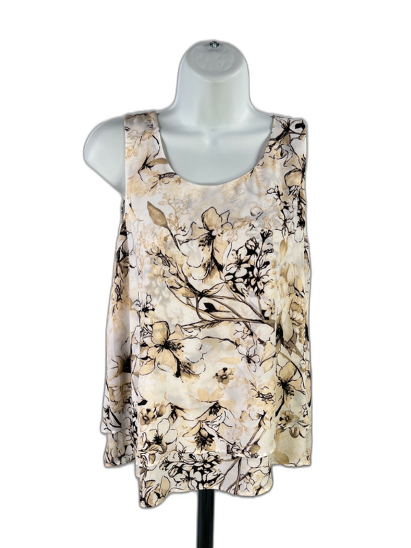 White House Black Market Women's Beige/Black Floral Sleeveless Blouse - S