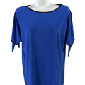 Two By Vince Camuto Women's Blue/Black Split Shoulder Short Sleeve Blouse - S
