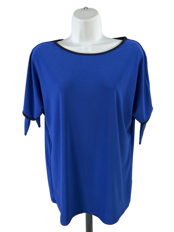 Two By Vince Camuto Women's Blue/Black Split Shoulder Short Sleeve Blouse - S