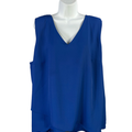Vince Camuto Women's Blue V Neck Layered Sleeveless Blouse - 2X Plus