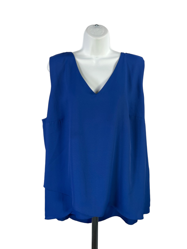 Vince Camuto Women's Blue V Neck Layered Sleeveless Blouse - 2X Plus