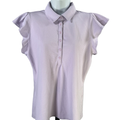 Calia Women's Purple Textured Short Flutter Sleeve Athletic Polo Shirt - L