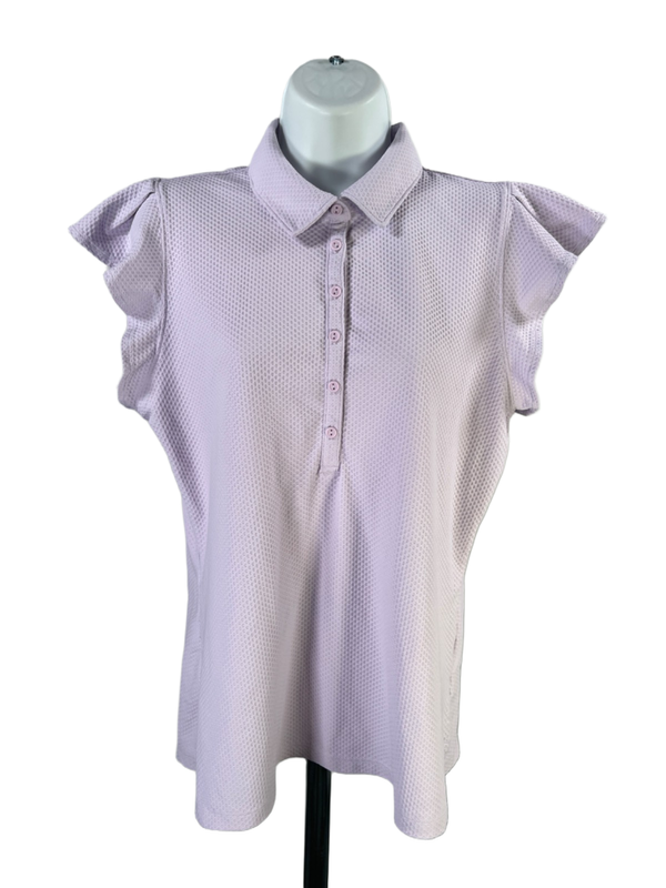 Calia Women's Purple Textured Short Flutter Sleeve Athletic Polo Shirt - L