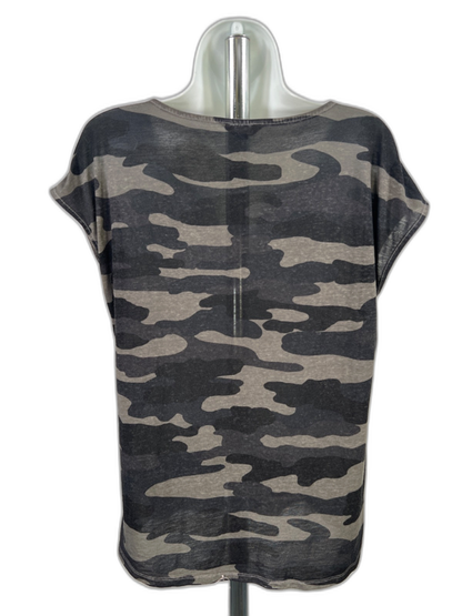 Lucky Brand Women's Gray/Black Camo Tie Front Short Sleeve T-Shirt - M image 2